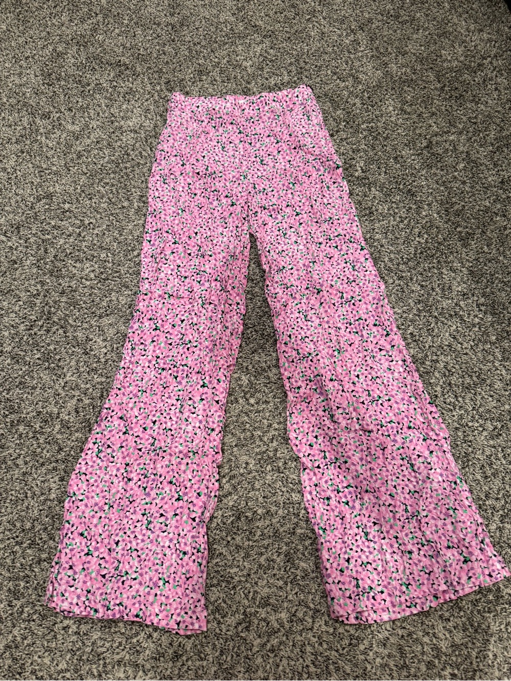 Zara Pink Floral Wide-Leg Pants